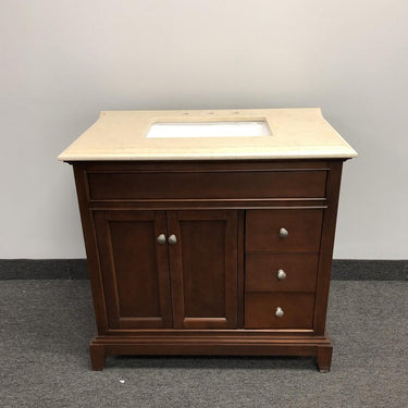 Eviva Elite Princeton 36″ Solid Wood Bathroom Vanity Set with Double OG Crema Marfil Marble Top Vanity Eviva Teak